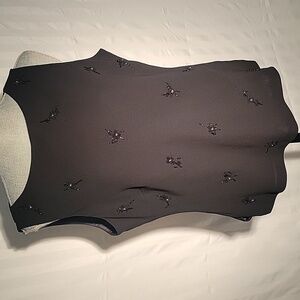 Evan Picone Black Sleevless Dress Top With Beaded Flowers, Size: 16